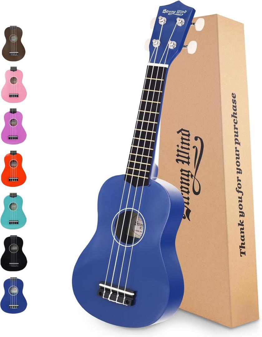 Strong Wind Soprano Ukulele 21 Inch Basswood Ukeleles for Beginners Four Strings Hawaiian Guitar Saint Patrick's Day Ukulele for Adults Teenagers Blue