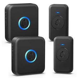 FOVKSUC Wireless Doorbell, Waterproof Door Bell with 60 Chimes, 5 Volume Levels & Mute Mode, Loud Door Bell Ringer Wireless for Home Classroom Office (2 Receiver & 2 Button, Black, U.S. Plug)