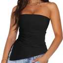PRETTYGARDEN Tube Tops for Women Trendy Summer 2026 Spring Fashion Going Out Y2K Clothes Asymmetrical Ruched Strapless Shirts (Black, S)