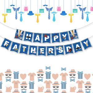 9 x Happy Fathers Day Banner, Father's Day Banners, Blue Happy Daddy Day Sign Bunting Banner Garland for Fathers Day Home, Office, Fireplace, Wall Decor and Party Decorations Supplies Favors Props