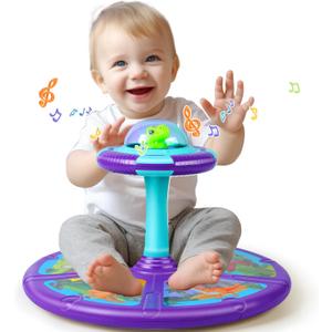 Dinosaur Sit and Spin Toy with Lights and Music, 360 Rotating Seat Toy for Toddlers, Birthday Gift for Boys and Girls Ages 2+