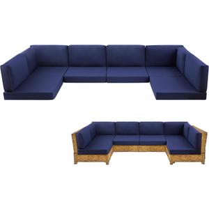 14-Piece Patio Furniture Cushions Set, Replacement Outdoor Cushions for 6-Seat Patio Sectional, Waterproof & Fade Resistant Deep Seat Cushion for Outdoor Sofa, Navy Blue, 14pcs