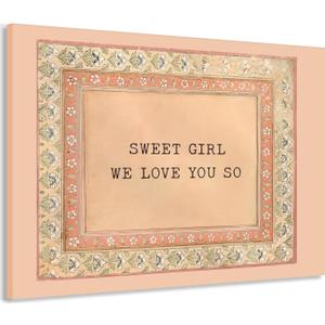 Framed Sweet Girl We Love You So Canvas Wall Art Vintage Pink Background Floral Border Wall Decor Pictures | Boho Nursery Decor | Kids Bedroom Decor for Girls | Gift for Kids | 12X16 in