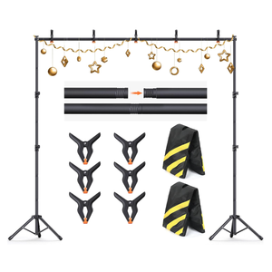Backdrop Stand 10 x 8 FT for Photography Studio, Telescopic Adjustable Background Stand for Parties, Photoshoot Backdrop Stand with Spring Clamps, Sandbags, Carry Bag