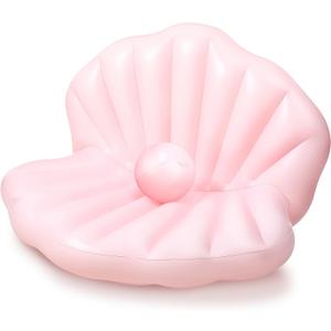 55 Inch Pool Float Inflatable Adult Seashell Float with Pearl Ball Cute Pool Lounge Chairs for Women Summer Beach Ocean Birthday Theme Party Favors