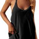 Zhiyouni Women's Summer Sleeveless Mini Dress V Neck Spaghetti Straps Athletic Built-in Shorts Sundress, Large