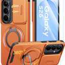 JAME for Samsung Galaxy S26 Case, Ring Holder Stand Kickstand, Slide Camera Cover with Screen Protector, Dual-Layer Shockproof Protective, Magnetic Accessory Friendly Galaxy S26 Phone Case, Orange