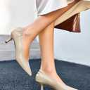 Coutgo Womens Dress Shoes Low Kitten Heels Square Pointed Toe Slip On Crinkled Work Pump Shoes (8, Beige)