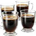 NBABSR Clear Glass Coffee Mugs Set of 4, 16 OZ Large Glass Beer Cups with Handle,Bottom NineSided Diner Mug for Men and Women Hot Beverages,Tea, Cappuccino, Latte, Espresso, Juice Mothers