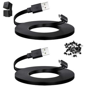 Smays 10 ft Cable for WYZE Cam Pan v3 Camera, Long Micro USB Flat Power Cord, 90 Degree 2-Pack, Black