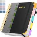 Line Hardcover Spiral Notebook with Removable Dividers Tabs & Ruler, 5 Subject Notebook College Ruled, 300 Page, Large 8"x10" B5 Notebooks for Work School, Lined Journal for Women & Men, Black