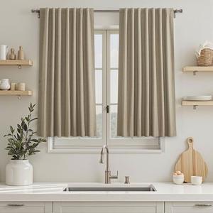 UHITECH Short Curtains 55x40 Inches Long for Living Room 2 Panels for Windows Thermal Room Darkening Drapes Blackout for Bedroom Dark Linen Curtain Black Out