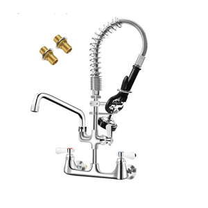 HARDURA Commercial Sink Faucet with Sprayer Wall Mount for Utility Sink, Kitchen Faucet Lead-Free Brass with 8" Center and 12" Swing Spout, 21" Adjustable Sprayer with 1.42 GPM Flow Rate