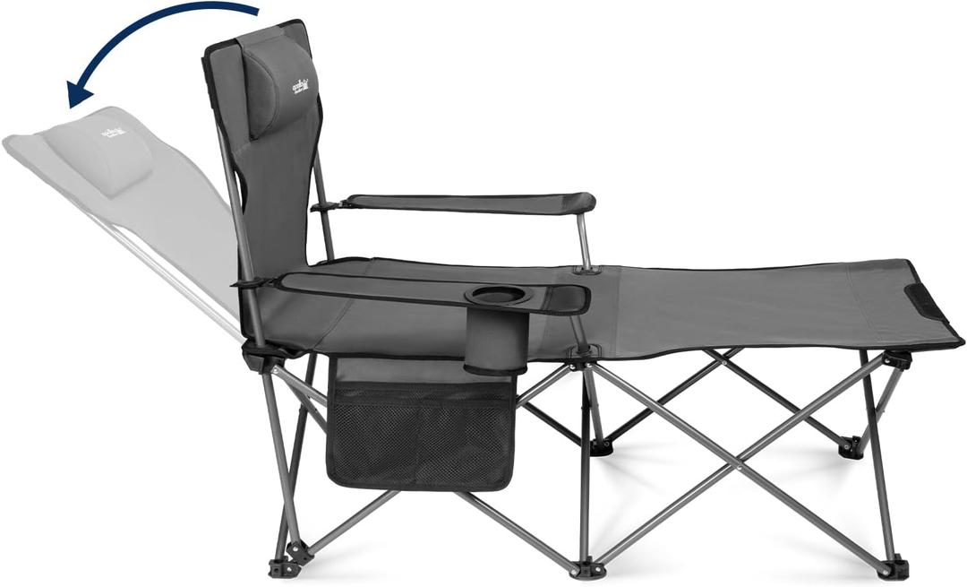 apollo walker Camping Chairs for Adults - 6 Legged Reclining Chair with Foot Rest, Adjustable 90 - 135 Beach Lounge Chair Outdoor, Folding Chairs for Outside with Detachable Pillow & Carry Bag Grey (Regular, Grey)