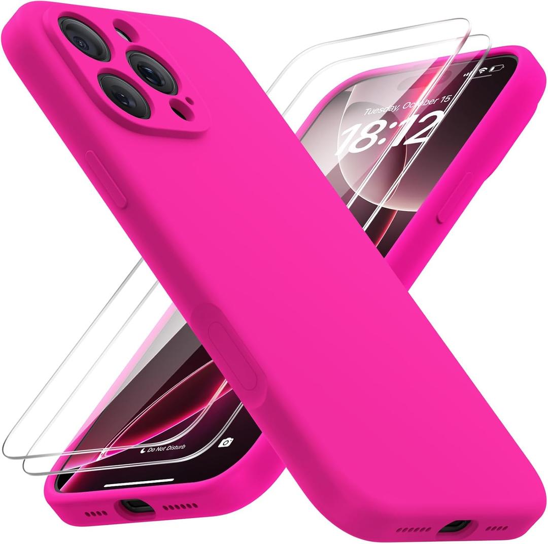 FlyReal Magnetic for iPhone 16 Pro Case, Compatible with MagSafe, (Integrated Silicone Camera Control Button) (Camera Protection) + Screen Protectors, Microfiber Lining Case 6.3", Hot Pink