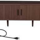 Fluted TV Stand with Sliding Tambour Door, Modern Entertainment Center with Storage Cabinet and Drawers for Living Room, Mid Century Media Console Table for TVs up to 80 Inch (Dark Brown, 70.8”)