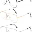 MMOWW 3 Pack Aviator Reading Glasses for Women Men Double Bridge Metal Frame Spring Hinges Blue Light Blocking Readers