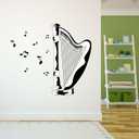 Design With Vinyl Music Wall Decal Rocking Harp Silhouette with Musical Notations on White Background Removable - Size: 20 in x 18 in