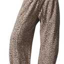Leopard Pants Women Baggy Sweatpants Casual Fall Winter Cheetah Print Lounge Pants Trousers with Pockets (Medium, Khaki)