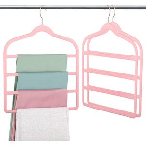 Velvet Pants Clothes Hanger Space Saving Non Slip Pants Shorts Hanger, Myfolrena Jeans Slack Trousers Hangers Multiple Velvet Hanger Closet Storage and Organization for Jeans,Scarf,Tie(Pink, 3)