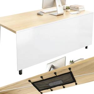 Tegeme 48'' Under Desk Privacy Panel with Cable Management Net Desk Skirt Self Adhesive Modesty Panel with Cord Organizer Pockets for Office Home Standing Workstation(White)