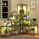 HOMKIRT Large Corner Plant Stand with Grow Light, Plant Shelf Indoor Flower Stand for Living Room Patio Garden Home Decor