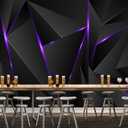 WFBHUA-3d Black Geometric Wallpaper Purple Lines Large Background Wall Mural for Bedroom Living Room (No Peel and Stick)