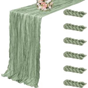 6 Pack Cheesecloth Table Runner - Sage Green 35x120 Inch (10ft), Boho Gauze Fabric Runner for Wedding, Birthday, Baby Shower, Rustic Party Decor, Sheer Table Decoration