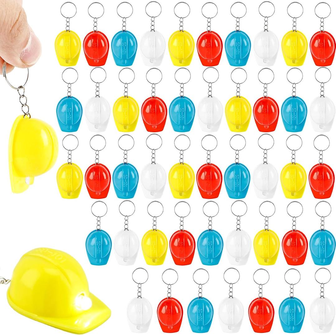 48 Pcs Mini Construction Hat Keychain Yellow Hard Hat Keychain for Classroom Reward Construction Party, 4 Colors (Color Style 2)