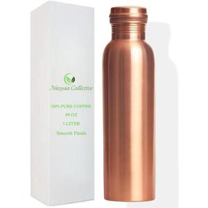 100% Pure Copper Water Bottle For Drinking Water 34oz Ayurvedic Leak-Proof Copper Vessel | Handmade Smooth Finish Design | BPA-Free, Eco-Friendly, Made in India |