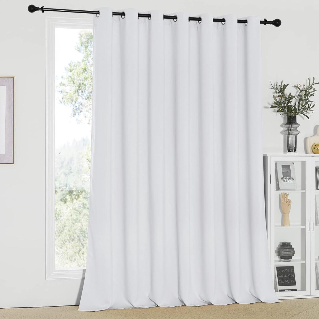 NICETOWN Room Divider Curtain, Sliding Door Curtain, Wide Width Thermal Drapes, Absorb Noise, Room Darkening, Vertical Blinds for Patio Door (Greyish White, Width 100 inches, Length 95 inches)