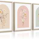 Watercolor Flower Wall Art Set of 3 Wildflower Floral Wall Decor Pictures Botanical Canvas Wall Art Vintage Prints Boho Flower Painting Minimalist Floral Poster for Bedroom Room 16x24 Inch Wood Framed