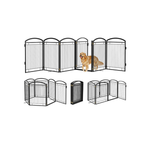 Full Metal Free Standing Dog Gate with Door for Indoor Outdoor, 144'' Extra Wide 36'' Tall Dog Gate for Doorways,Large Openings,Decks,Freestanding Portable Pet Fence(6 Panels,Black)