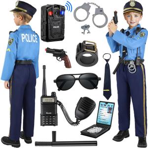 Luucio Police Costume for Kids, Kids Police Officer Costume for Boys with Accessories, Halloween Costumes for Boys (130-140(8-10Y))