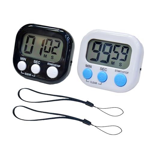 2 Pack Small Digital Kitchen Timer Magnetic Back and On/Off, Classroom Timers for Teachers Kids, Count Up Count Down Loud Alarm Stop Memory Function for Cooking Study Work Exercise (1, Black+White)
