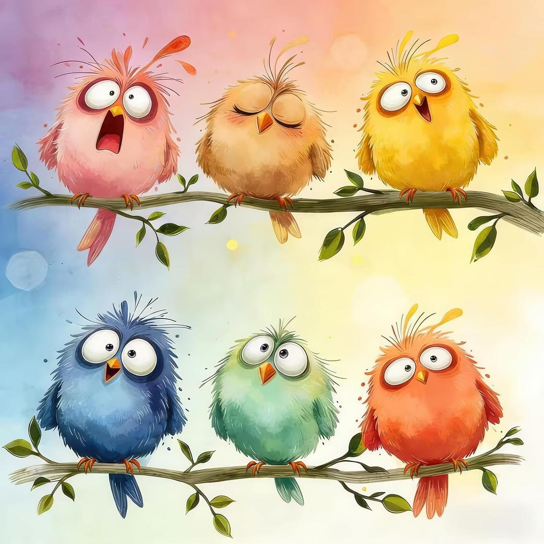 Funny Birds 1000 Piece Puzzle for Adults, 6 Cute Colorful Cartoon Animal Jigsaw Puzzles with Letters on Back, Challenging Bird Art Puzzle for Christmas Birthday Party Home Decor Gift (22.8x22.8in)