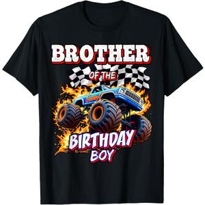 Brother of The Birthday Boy Monster Truck Birthday T-Shirt Large