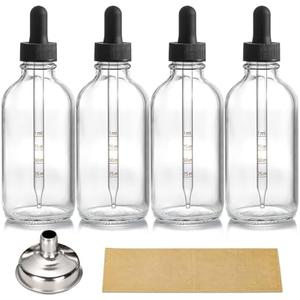 4 Pack 4oz Glass Dropper Bottles with Measured Dropper - 120ml Clear Tincture Bottles with Calibrated Glass Eye Droppers (1ml), Leakproof Essential Oil Bottle for Health, Personal Care & Beauty