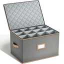 TomVista Wine Glass Storage Box with Dividers, Quilted Hard Shell Organizer for Stemware and Glassware Sets, Ideal for Storage and Moving Supplies, 1-Pack, Grey