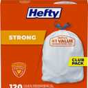 Hefty Strong White 13 Gallon Trash Bags with Drawstrings, Unscented Tall Kitchen Trash Bags, Resists Leaks, Punctures, and Tears, Durable Closure, 120 Ct.