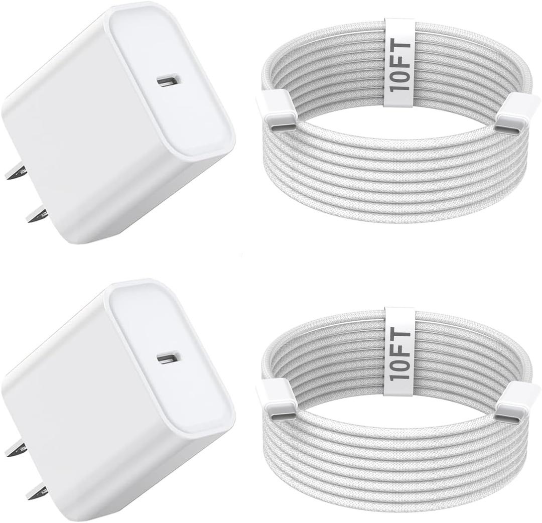 10FT iPhone 16 15 Charger Fast Charging,2Pack 20W Type C Chargers USB C Block 10Foot USB C to USB C Woven Cable, Apple i Phone 16 Charger for iPhone 16/16 Plus/16 Pro/16 Pro Max/iPhone 15 Pro Max/iPad