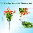 Artificial Flowers for Outdoors, Fall Mums UV Resistant for Thanksgiving Days, Fall, Home Decoration12 Bundles, Orange Green