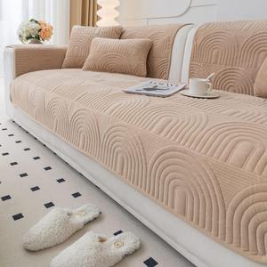 vctops Velvet Plush Couch Sofa Cover Geometric Quilted Sectional Couch Covers Non Slip Fluffy Soft Sofa Slipcover for Dogs, Children, Pets Furniture Protector (Camel,28"x59")