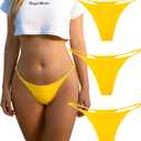 KUKU PANDA Cotton Thongs for Women Sexy Seamless Woman G String Panties 3 Pack Set (Yellow, X-Small)