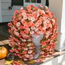 Artificial Fake Fall Mums Hanging Flowers Plants for Outdoor Decoration, 2 PCS Faux Silk Morning Glory Trailing Vines UV Resistant for Wall Home Porch Patio Party Decor (Fall Orange and Light Orange)