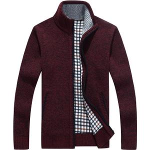 Yeokou Men's Slim Fit Zip Up Casual Knitted Cardigan Sweaters with Pockets (Large, Wine Red)