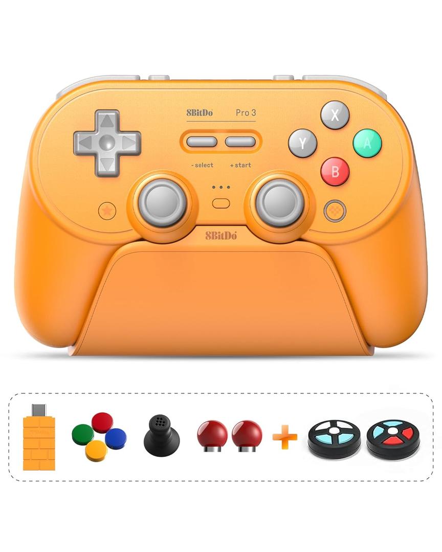 8Bitdo Pro 3 Bluetooth Controller for Switch/Switch 2 - TMR Joysticks, Swappable ABXY Buttons, Pro Back Buttons, Charging Dock, Hall Effect Triggers, Windows/Apple/AndroidYellow