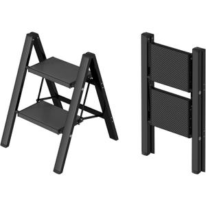 Taranta 2 Step Ladder,Aluminum Lightweight Folding 2 Step Stool with Anti-Slip Wide Pedal, 330lbs Capacity Step Ladder for Household,Kitchen,Office - Black