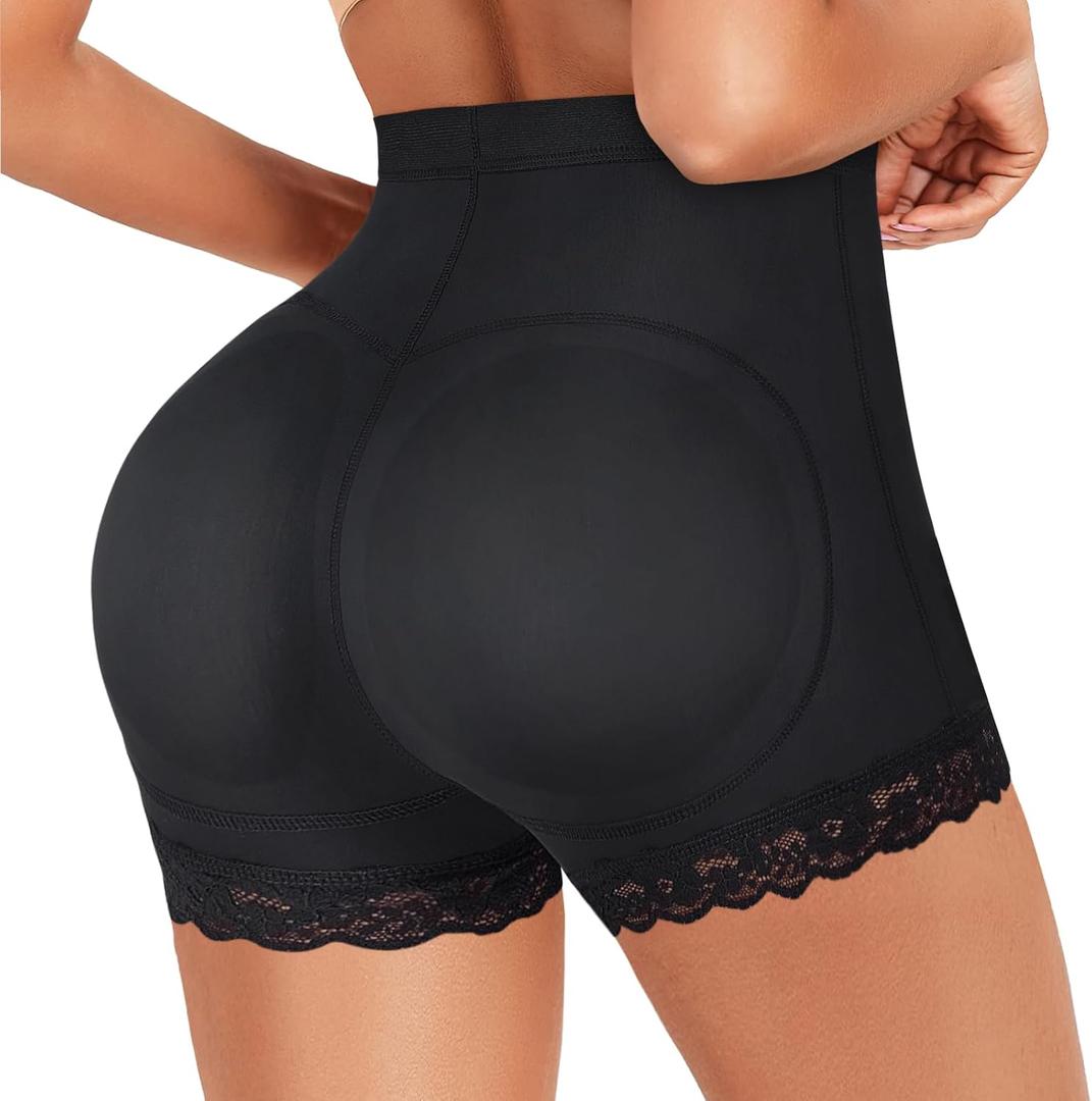 AOSBOEI Women Butt Lifter Panties Padded Shapewear Hip Enhancer Pads Shorts Seamless Underwear Tummy Control Boyshorts (Small, Black)