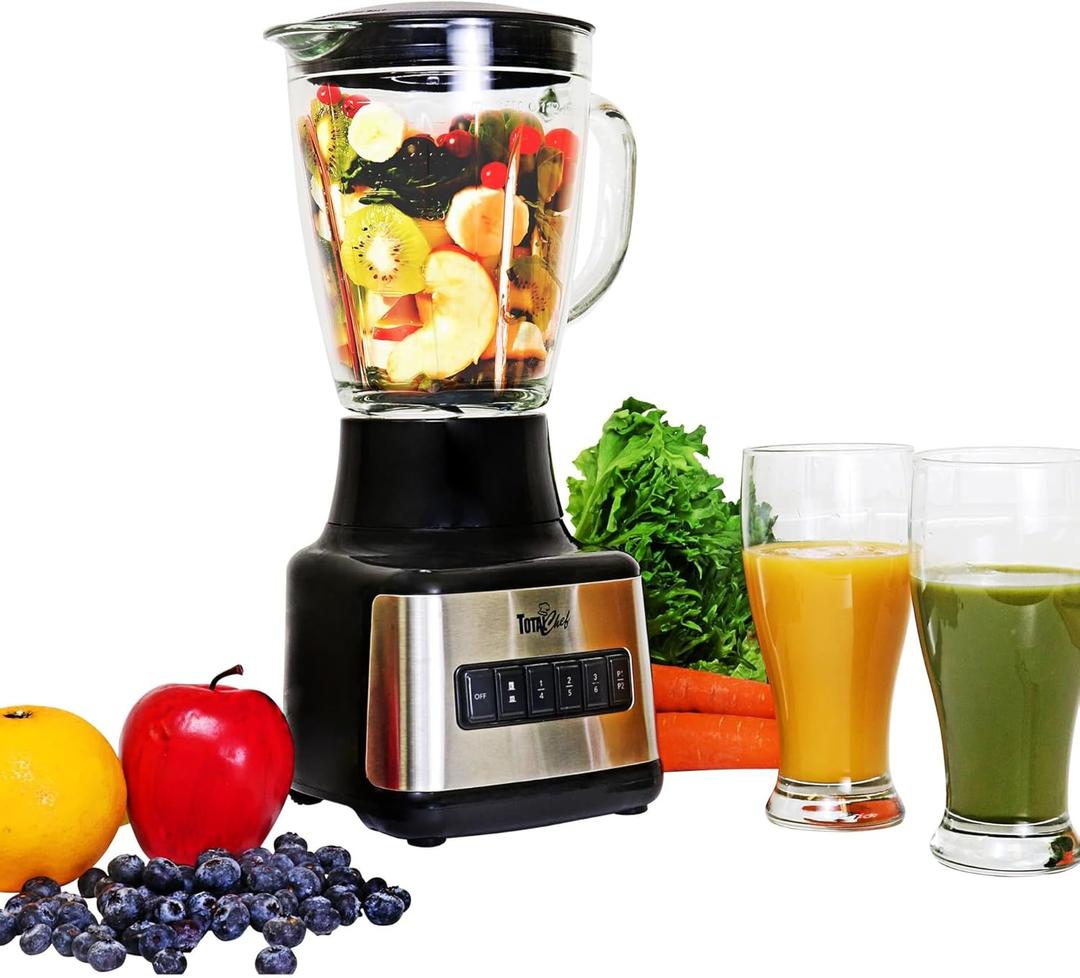 Total Chef Countertop Blender  Electric Mixer for Smoothies, Ice Crush & Pulse Function, Heavy Duty Glass Pitcher licuadora With 6 Speed, Kitchen Appliance, Dishwasher-Safe Jar, Black
